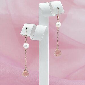 Pearl & Citrine Dangle Earrings, 14K Gold Filled Gemstone Earrings